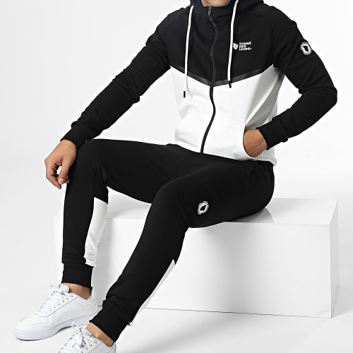 Ensemble Sweat Zippé Capuche Et Pantalon Jogging Everest Noir Blanc