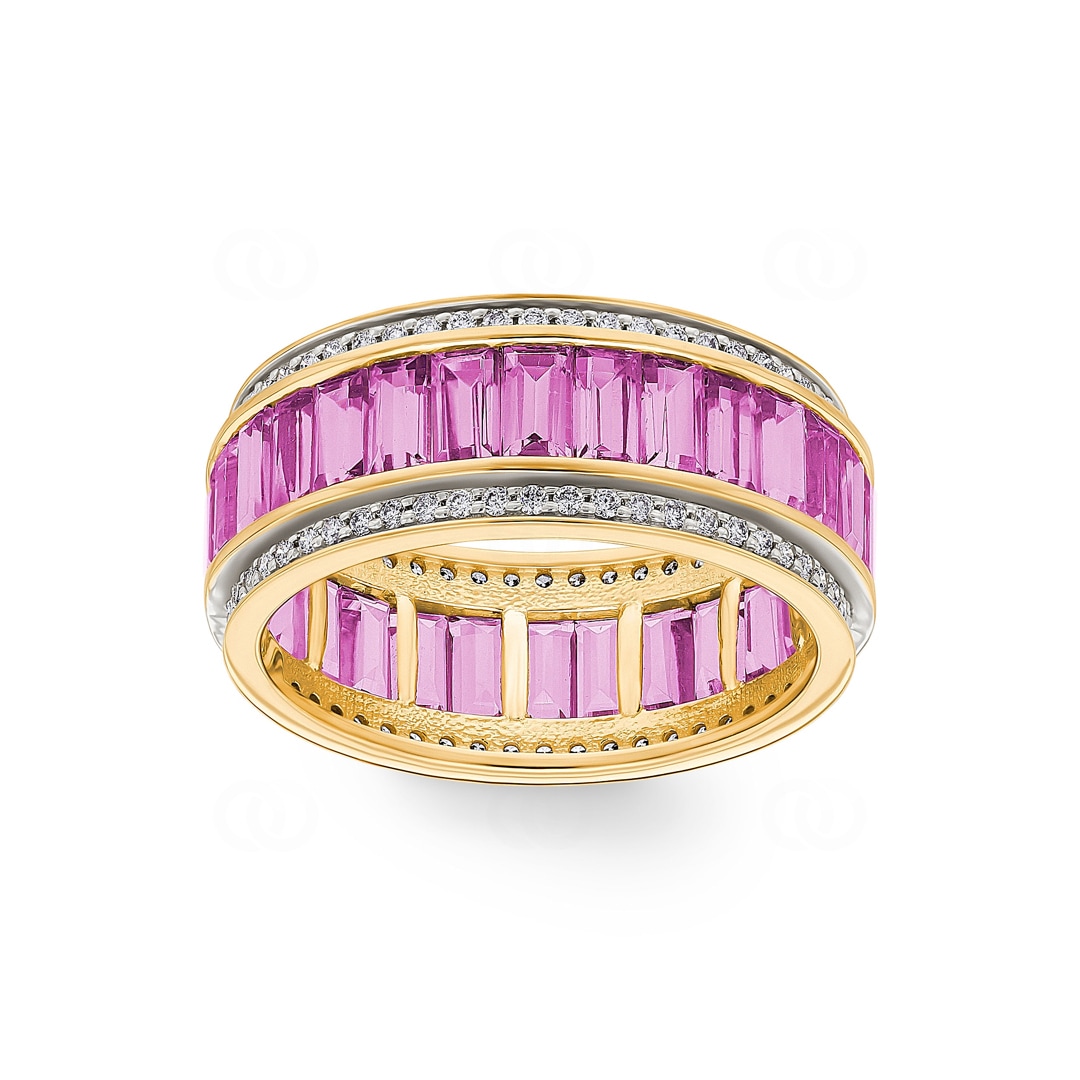 Ring 750/18 K Gelbgold mit pinken Saphiren & Diamanten 0.41 ct H/si