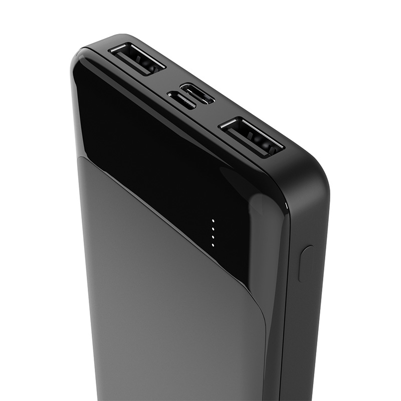 (10W) 10000mAh Dual USB A / USB C Powerbank Ladegerät inkl. Micro USB Ladekabel mit LED Anzeige - Schwarz