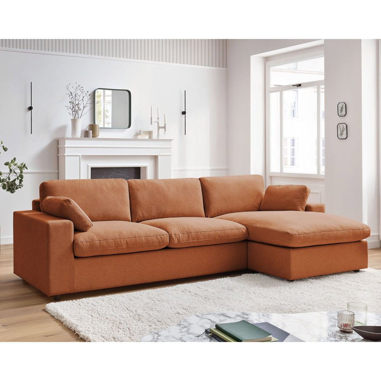 Bobochic Canapé d'angle fixe réversible belair orange - 280x139 cm