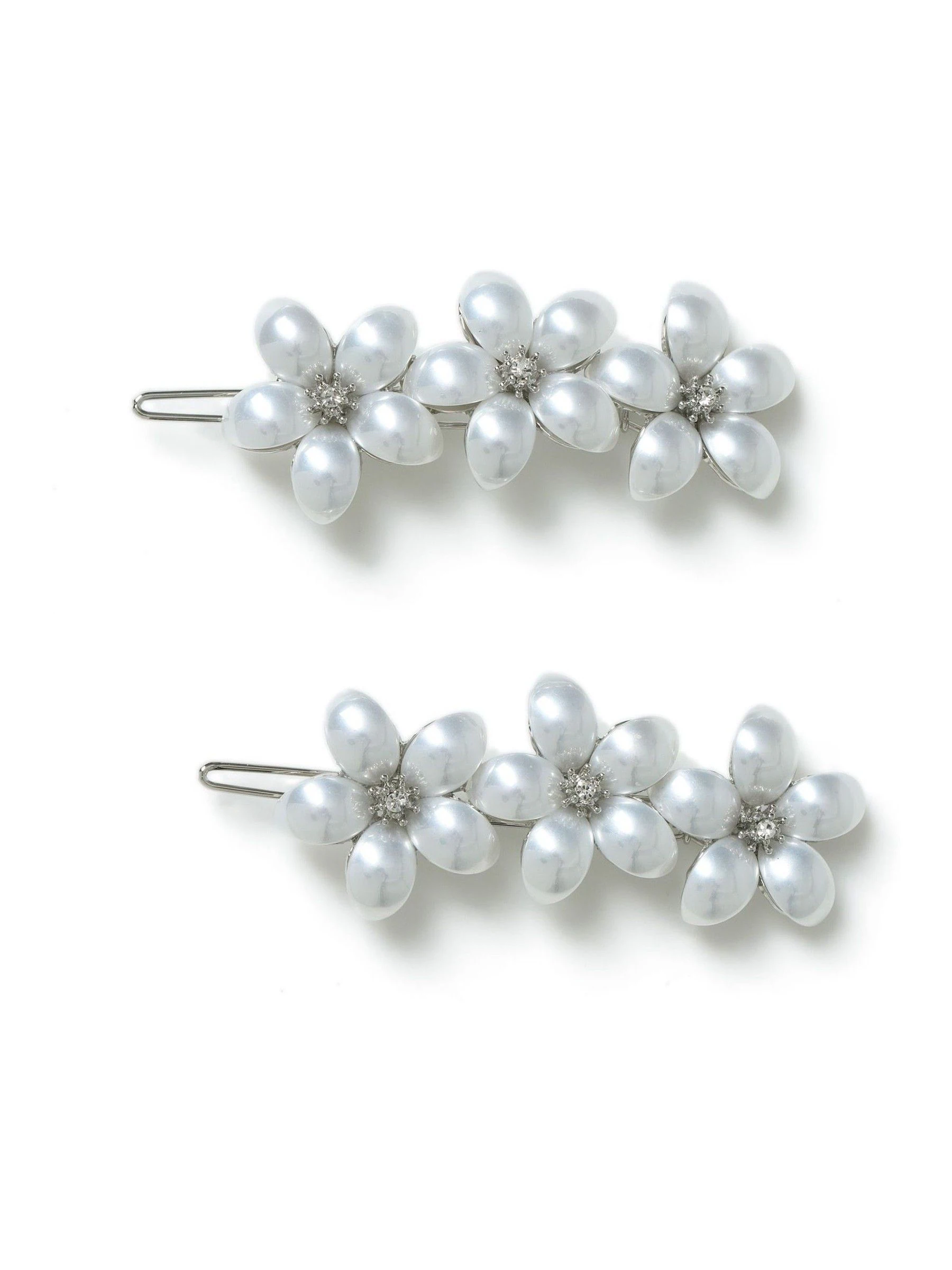 Aela Silver Tone Flower Pearl Effect Hair Clips