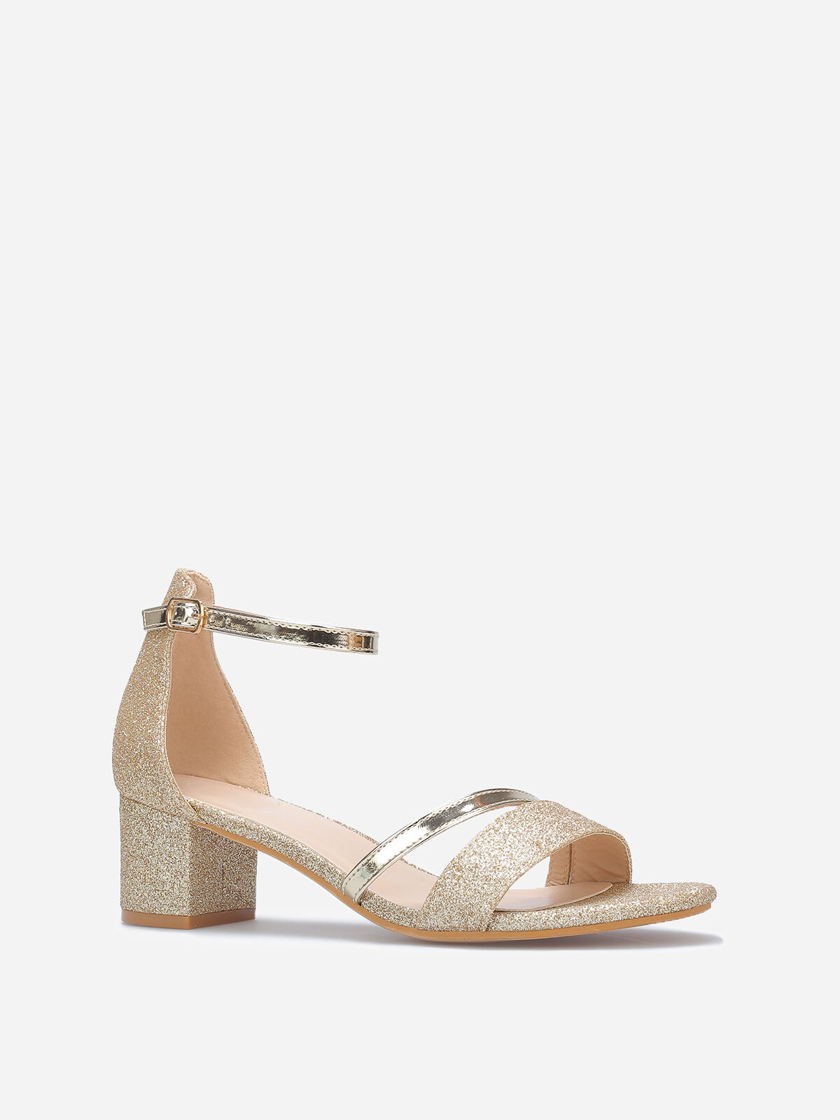 Sandales pailletées à fines brides vernies- Doré
