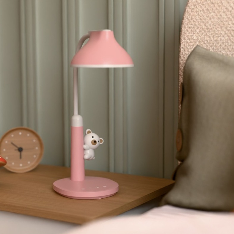 Twinkel LED Kinder Tischleuchte mit Nachtlicht Dimmbare Tisch Lampe mit Schwanenhals (41-5011.130) - Hellrosa