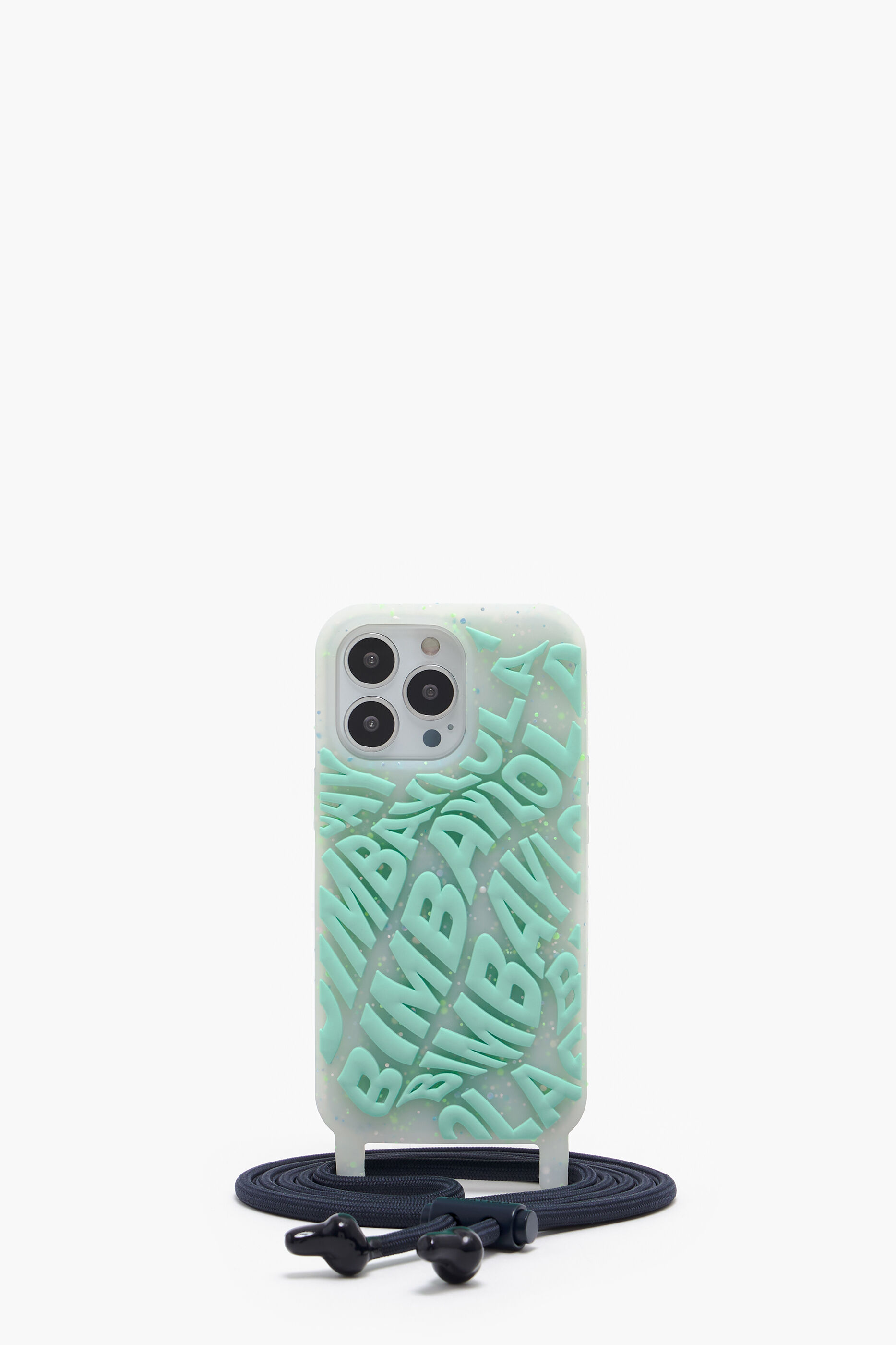 Capa transparente para iPhone 14 Pro com logotipo azul-turquesa