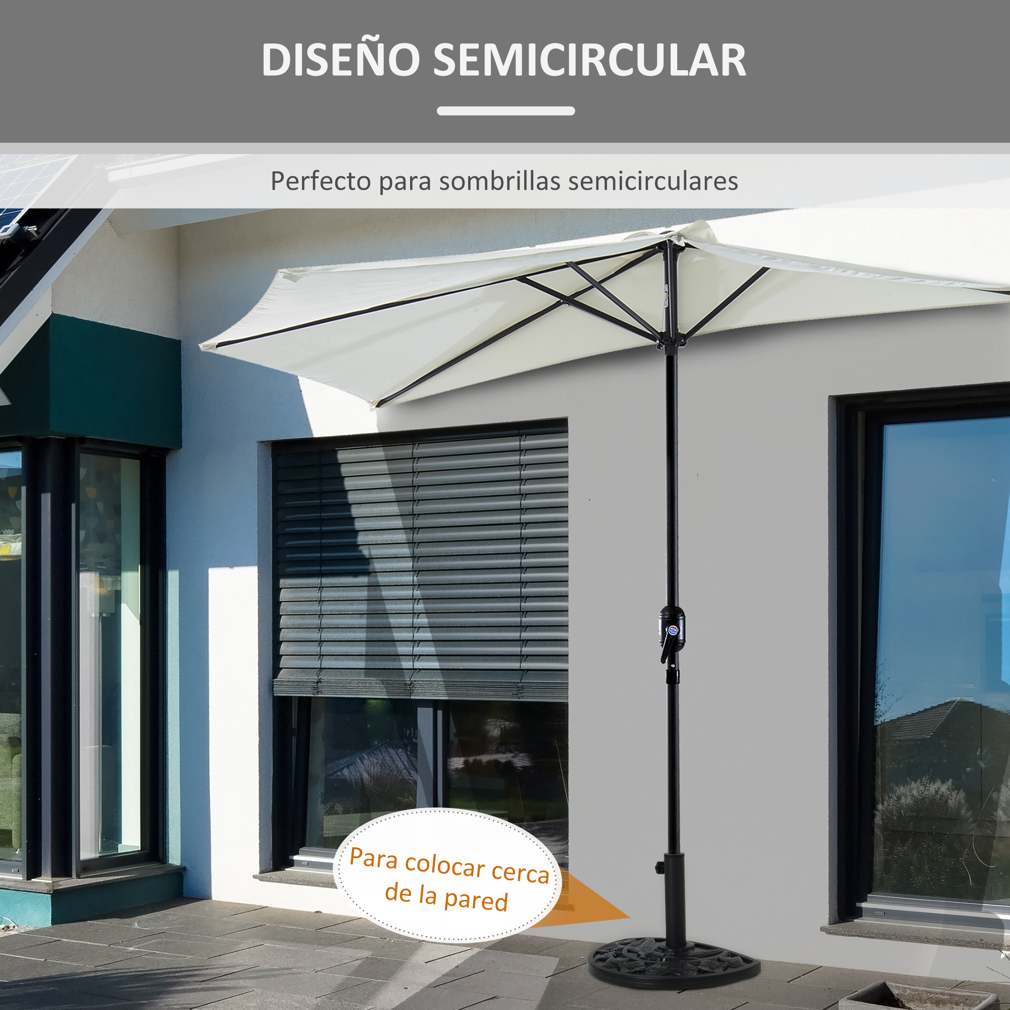 Base semicircular para guarda-sol Outsunny, 9 kg, adequada para mastros de 35 mm/38 mm/48 mm, preenchida com cimento para terraço/pátio, 50 x 32 x 32 cm, preta.