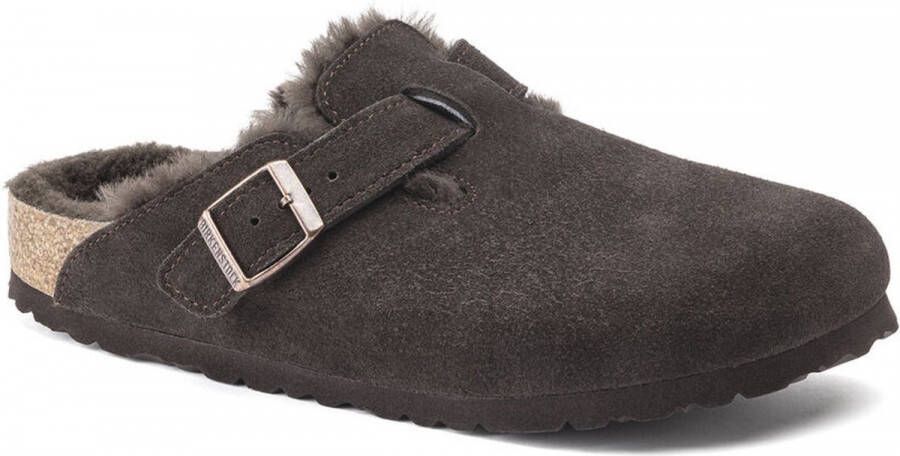 Birkenstock slipper BOSTON Shearling Mocca Suede Leather narrow