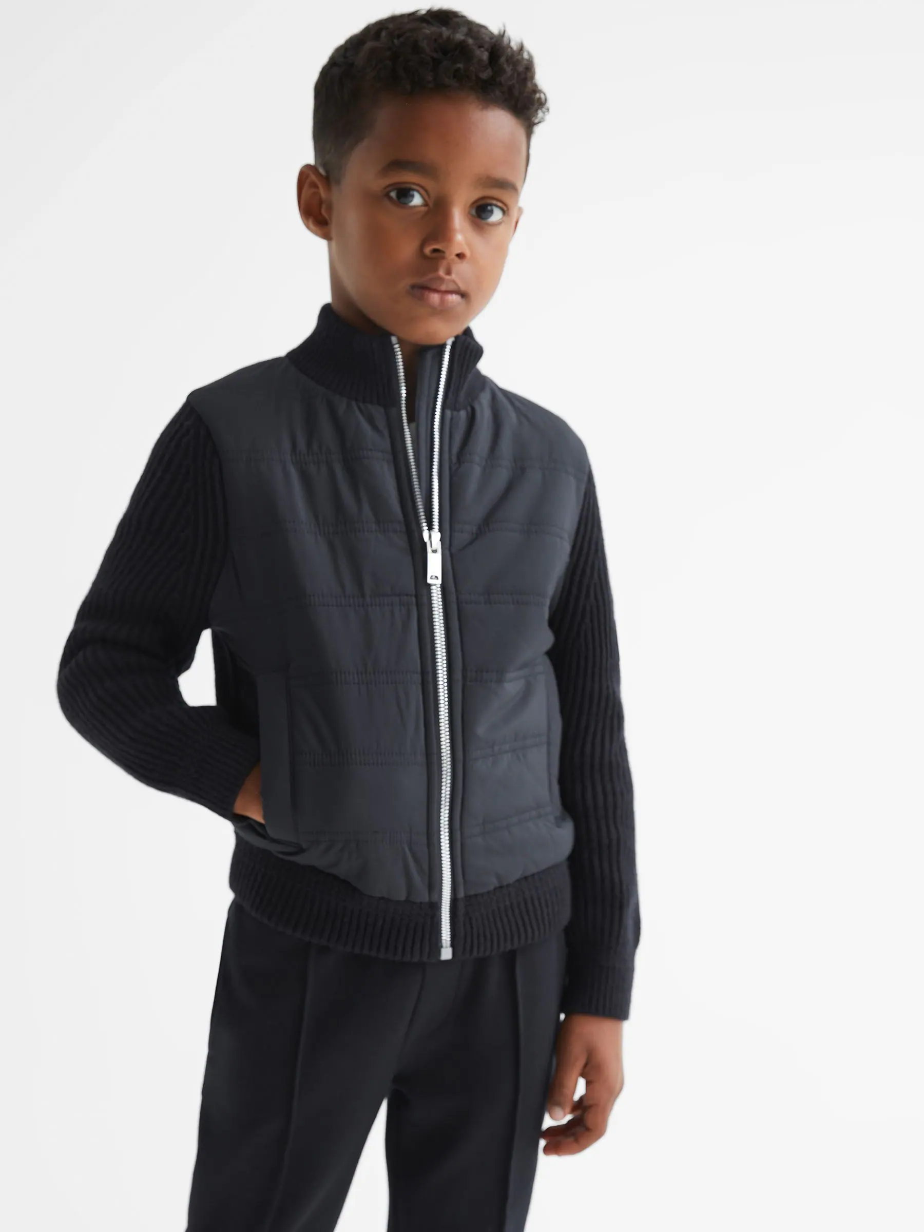 Marineblauw - Reiss - Trainer - Hybride doorgestikt jack met rits