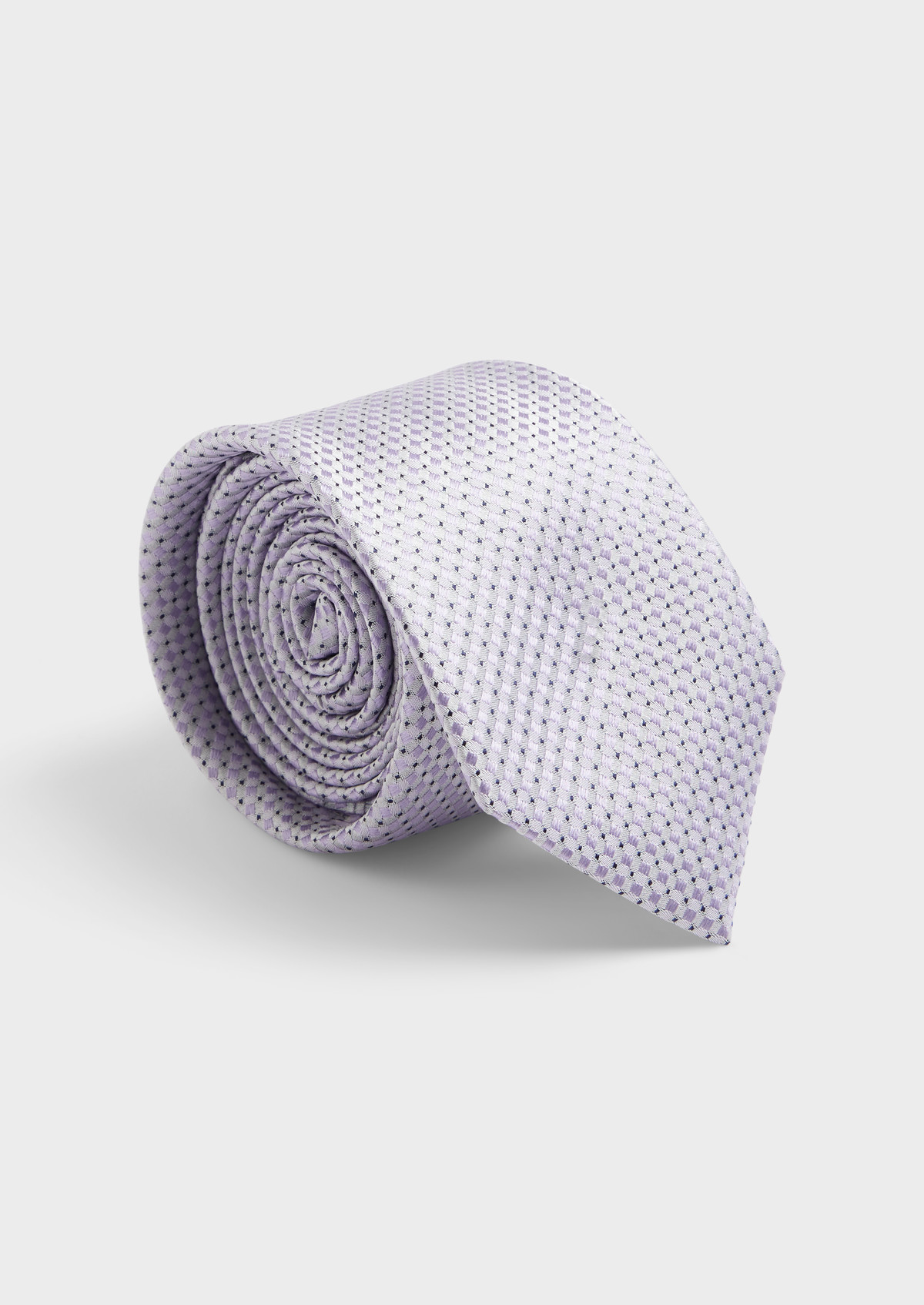 Cravate large en soie grise à motif fantaisie lilas