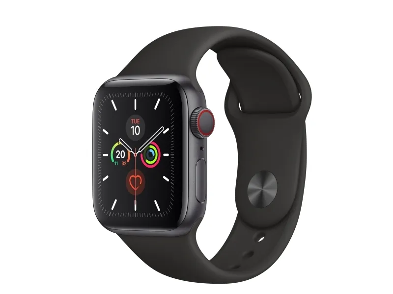 [OUTLET] - Apple Watch Series 5 (GPS   Cellular) - 40 mm - rumgråt aluminium - smart ur med sportsbånd - fluoroelastomer - sort - båndstørrelse 130-200 mm - S/M/L - 32 GB - Wi-Fi, Bluetooth - 4G - 30.8 g