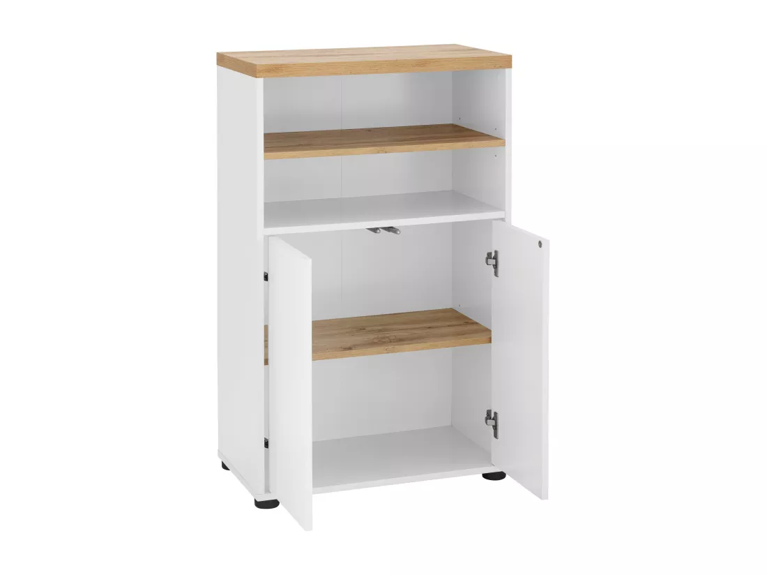 Thessa | Armoire avec 2 portes et 1 étagère en MDF blanc et chêne