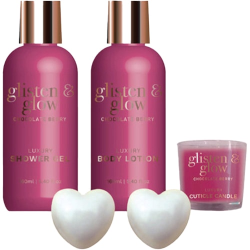 Coffret bain cœur - Glisten & Glow Pink - 5 produits