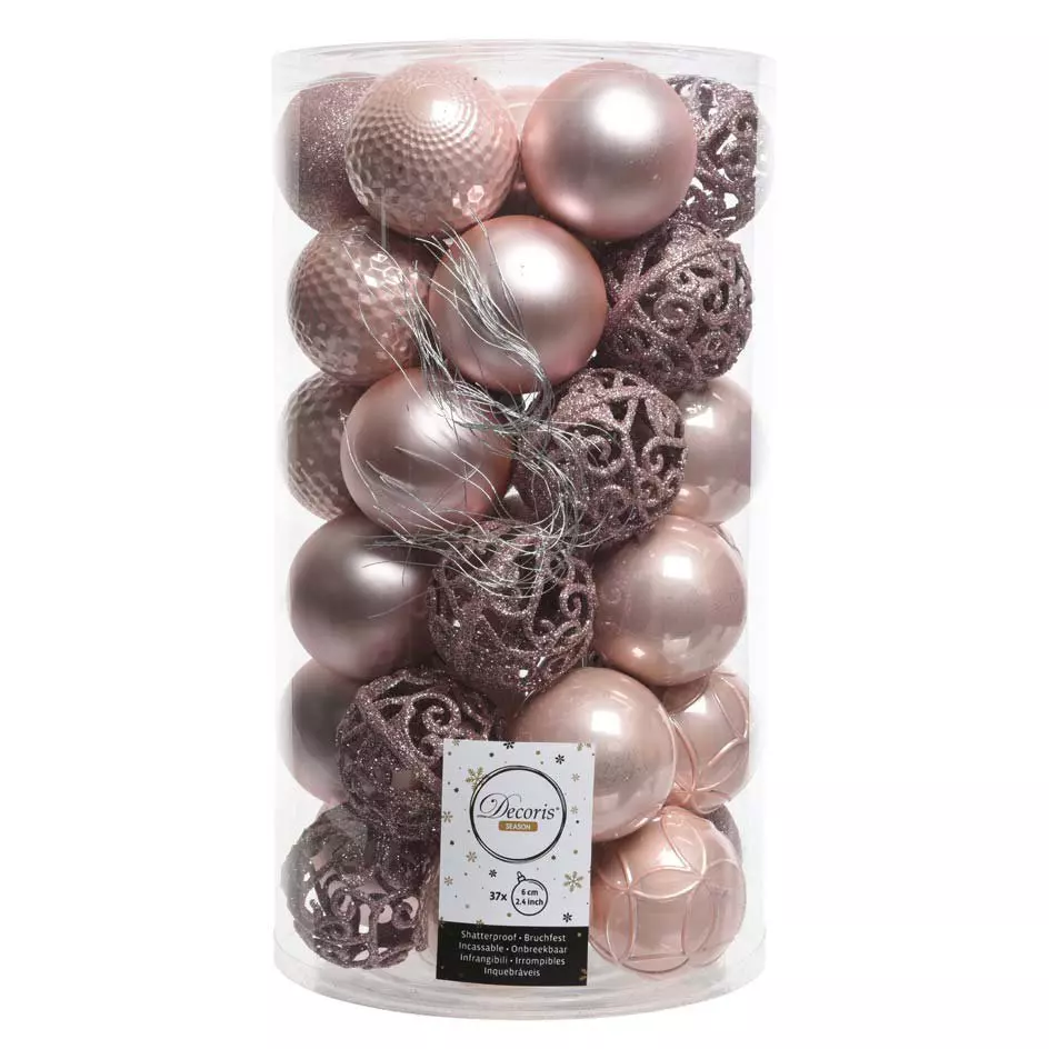 Lot de 37 boules de Noël (D60 mm) Alpine Mix Rose poudré