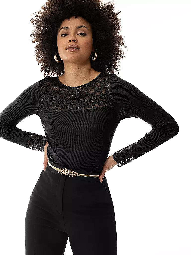 MEY Langarmshirt - Loungeshirt LOVE schwarz