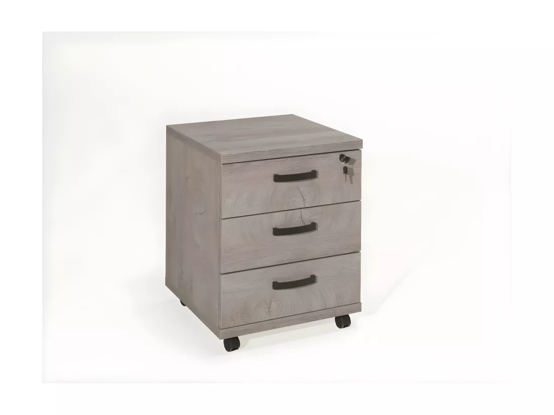 Caisson de rangement bureau 3 tiroirs coloris chêne brut | Collection YUKON | Meublorama
