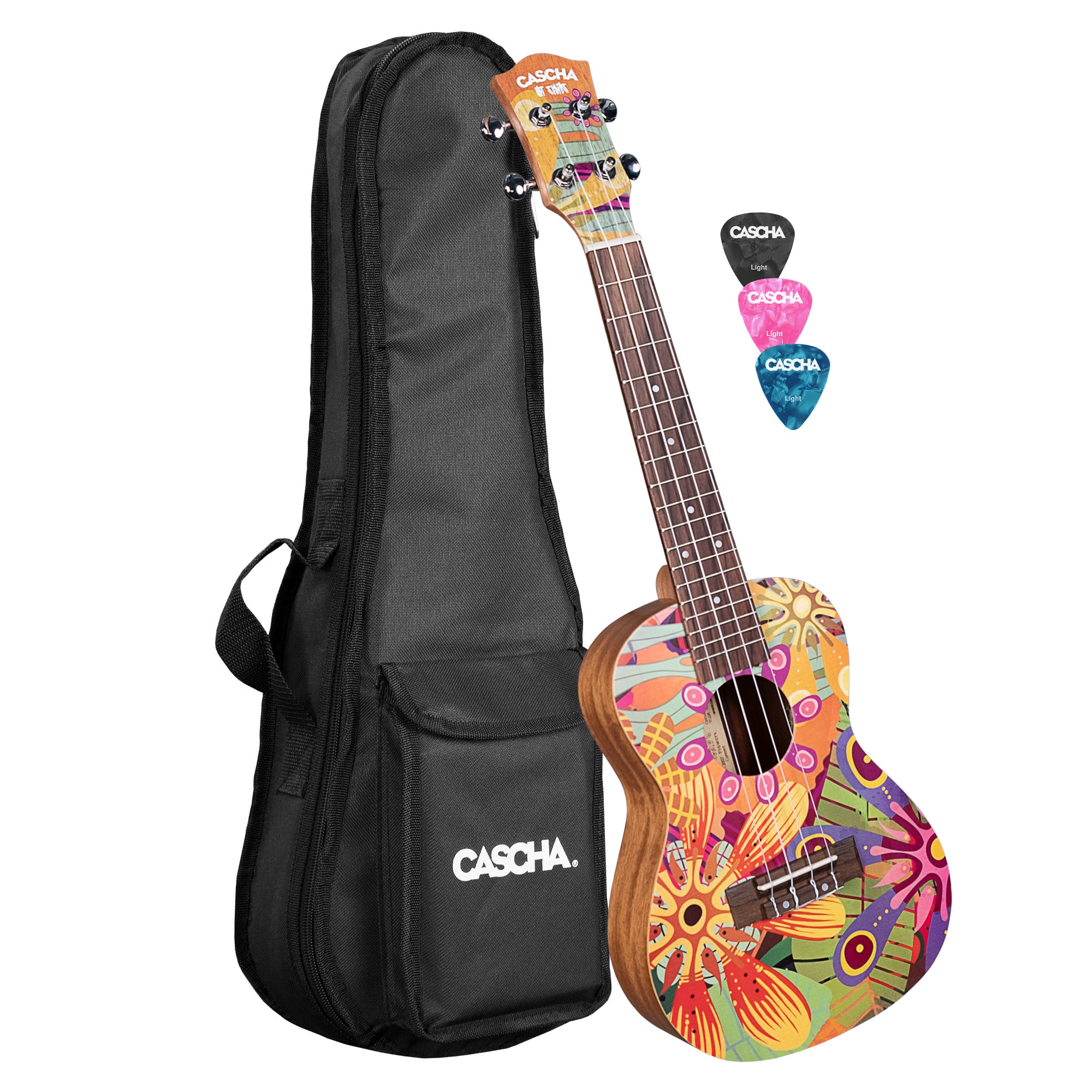Cascha HH 2607 Art Series Flowers concert ukelele massief spar bovenblad met gigbag