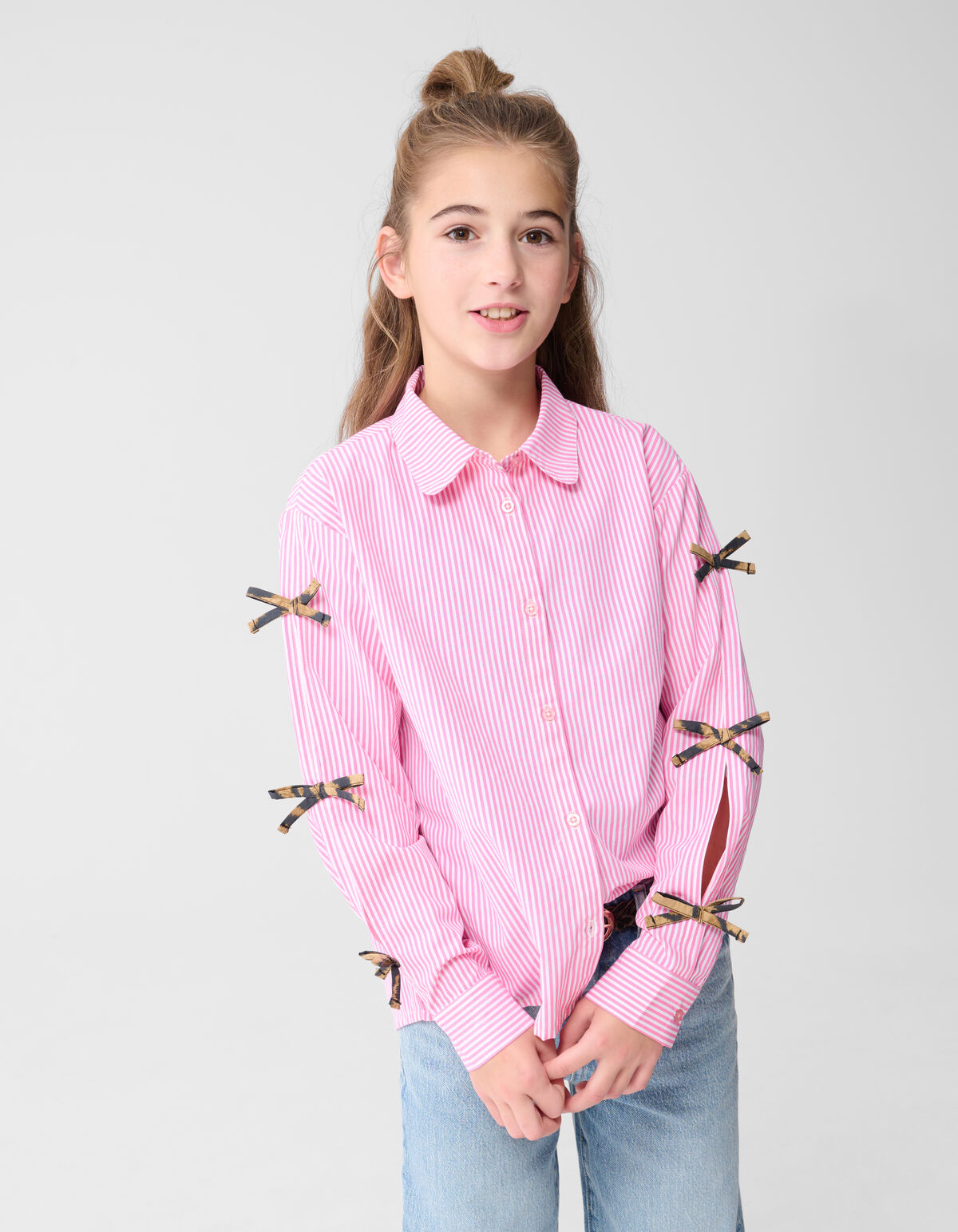Pinstripe Strik Blouse Lichtroze