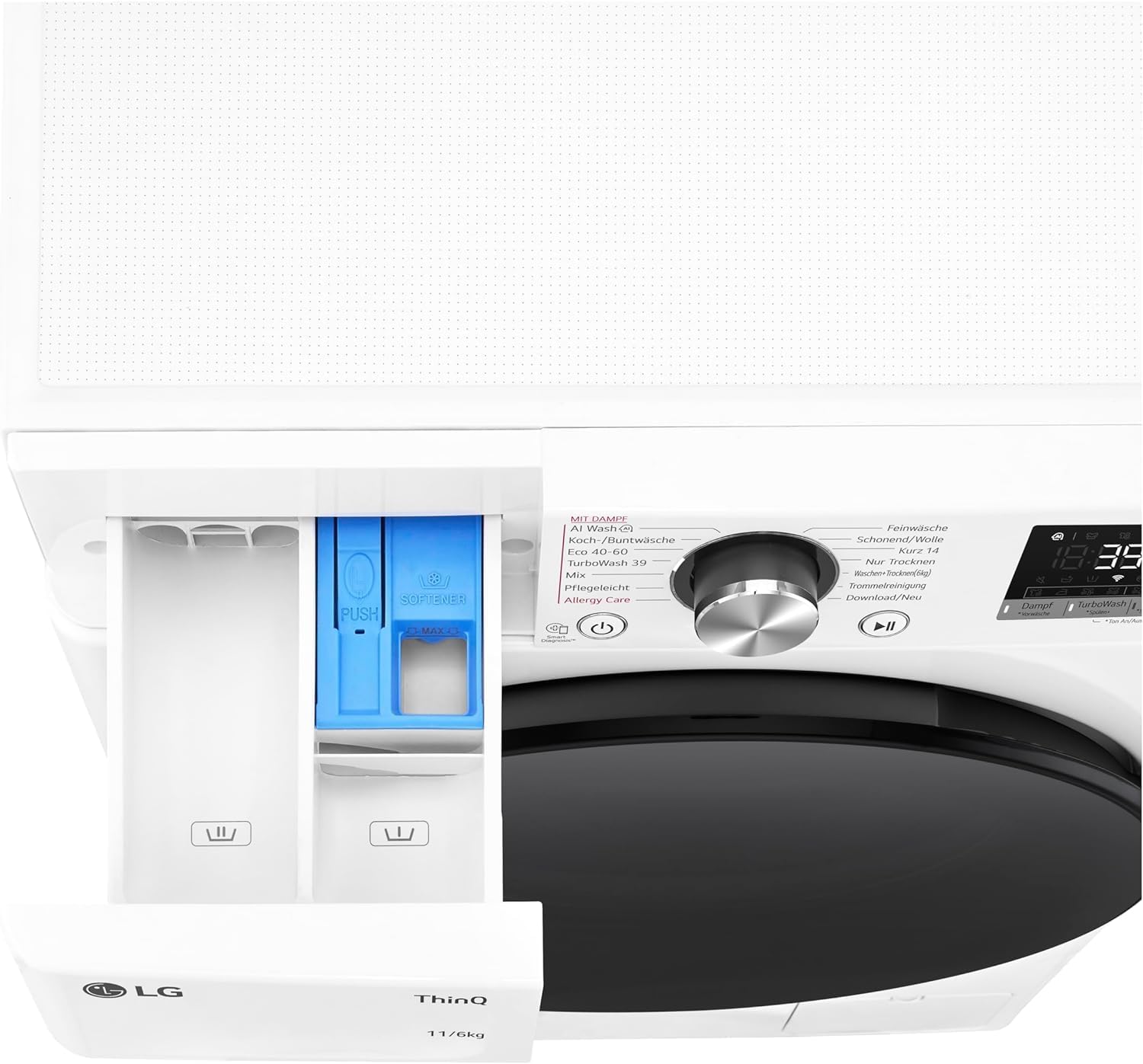 LG W4WR70E6Y, Frontlader-Waschtrockner 11-6 kg, Klasse A/D, 60x62x85 cm, Wi-Fi, AI Direct Drive, Tiefenreinigung mit Dampf, TurboWash 360, Große Kapazität, Außentür aus gehärtetem Glas, Weiß
