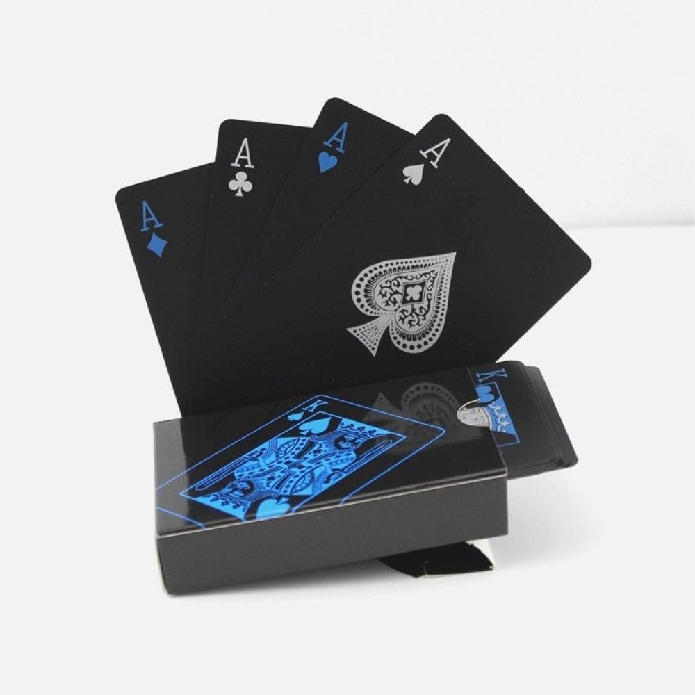 (54er Set) Poker Karten Deck Wasserfestes Jasskarten Spiel - Schwarz / Blau