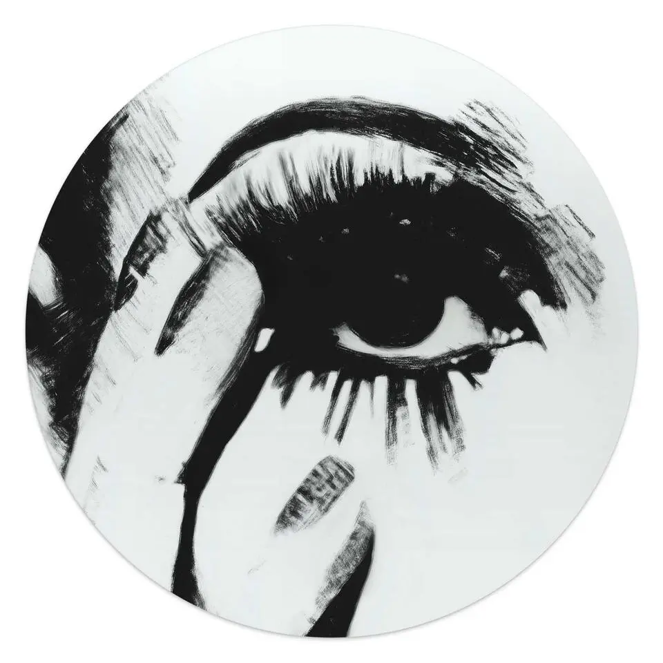 Glasschilderij Smokey Eye - Ø 50cm - Zwart-Wit