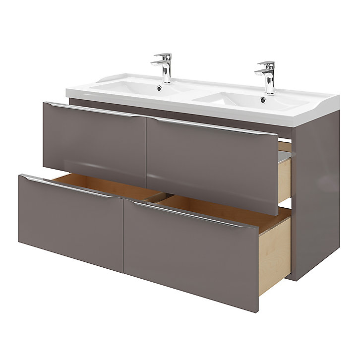 Meuble sous vasque à suspendre GoodHome Imandra gris taupé 120 cm + plan vasque Lana
