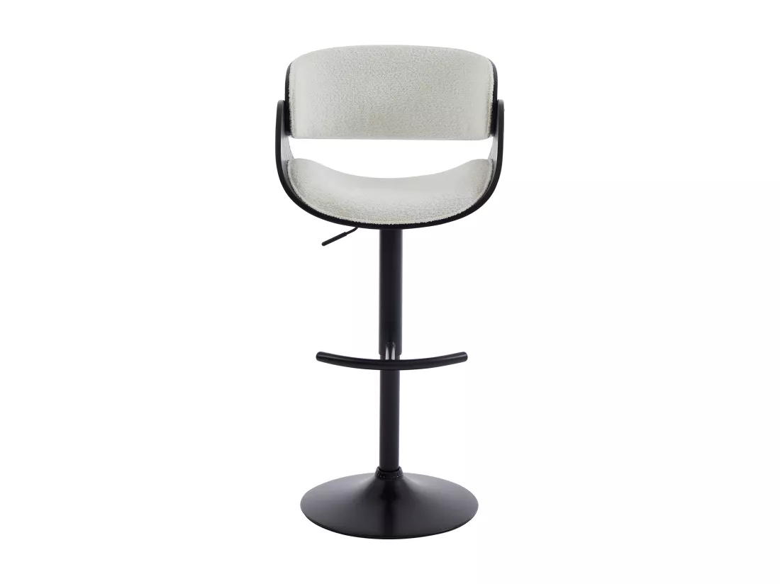 Lot de 2 tabourets de bar en tissu bouclette, placage frêne et métal - Hauteur Réglable - Blanc et Noir - JELSA