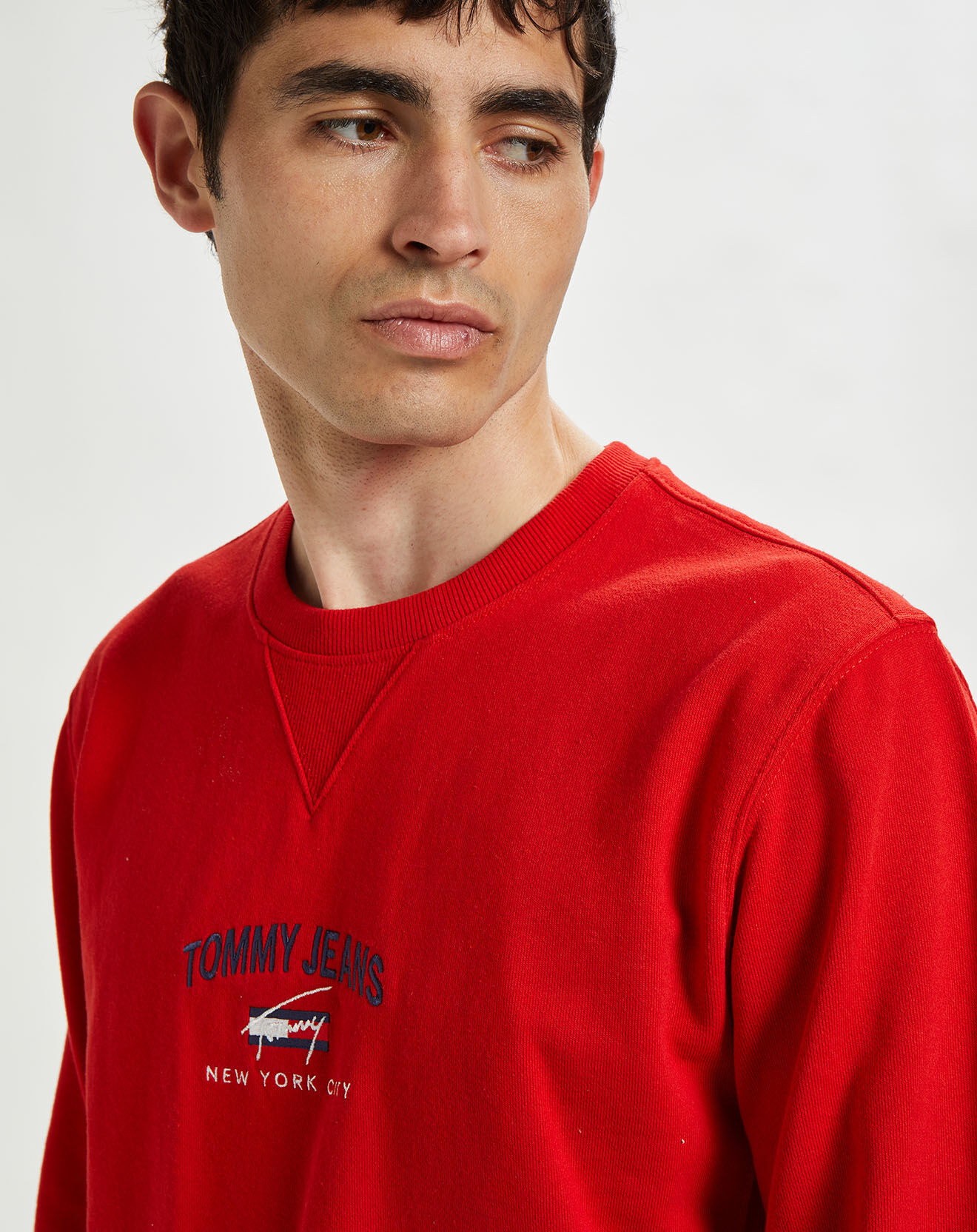 Tommy Jeans Sweat 100% Coton Bio timeless logo crew rouge