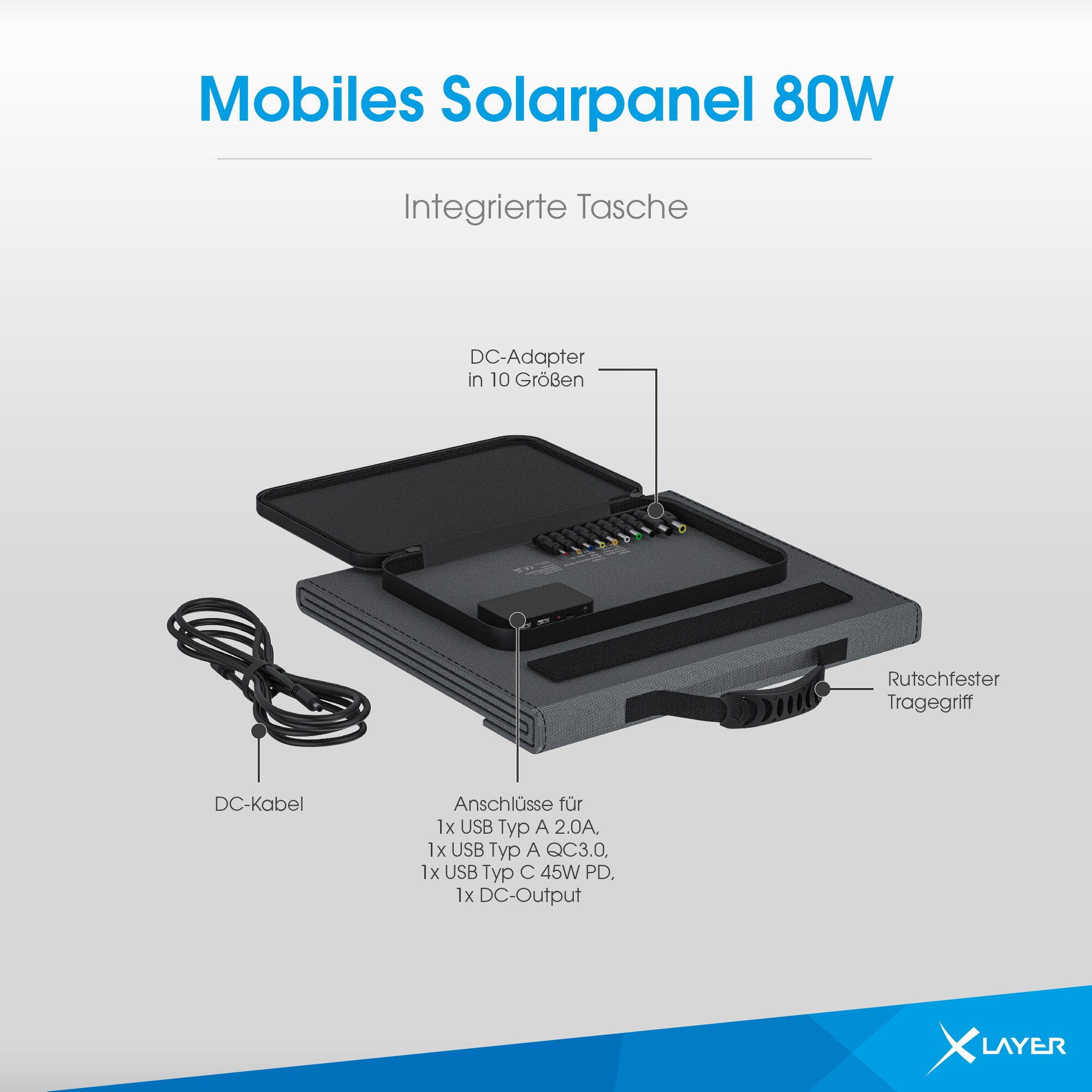 Xlayer Solarpanel faltbar I 80W Itragbar I Solaranlage I Camping I Notstrom