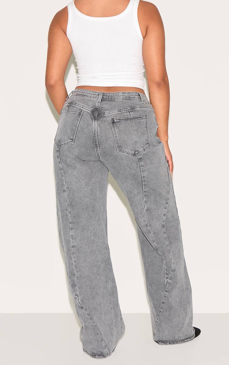 Gris Jean Large Taille Haute En Denim Stretch Shape Avec Détails De Coutures