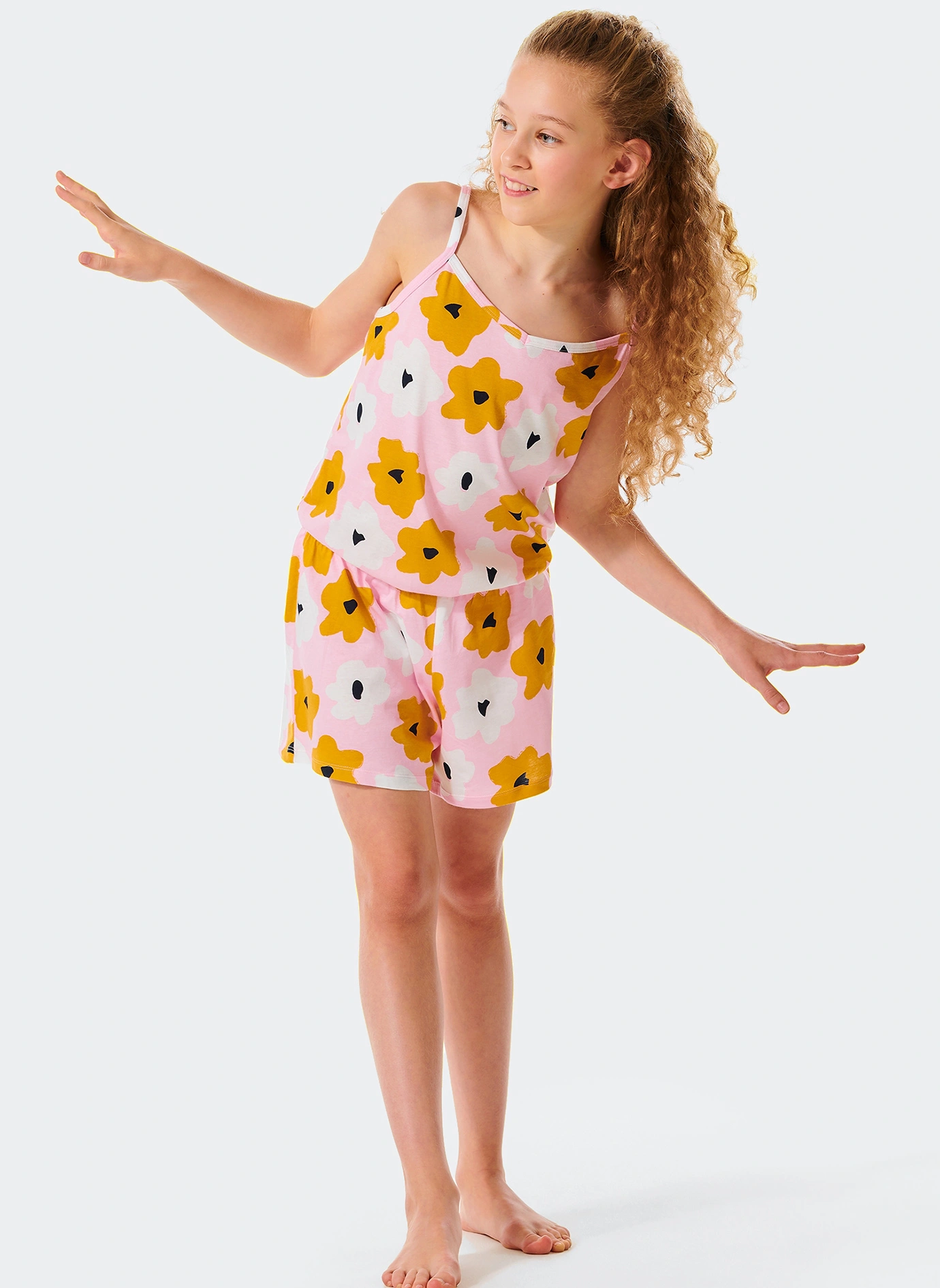 Jumpsuit HAPPY SUMMER kurz in rosa/gelb