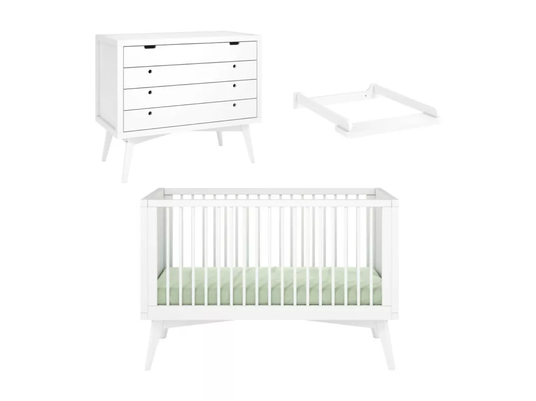 Chambre complète Montessori bébé 70x140 cm bois massif blanc MARLEY