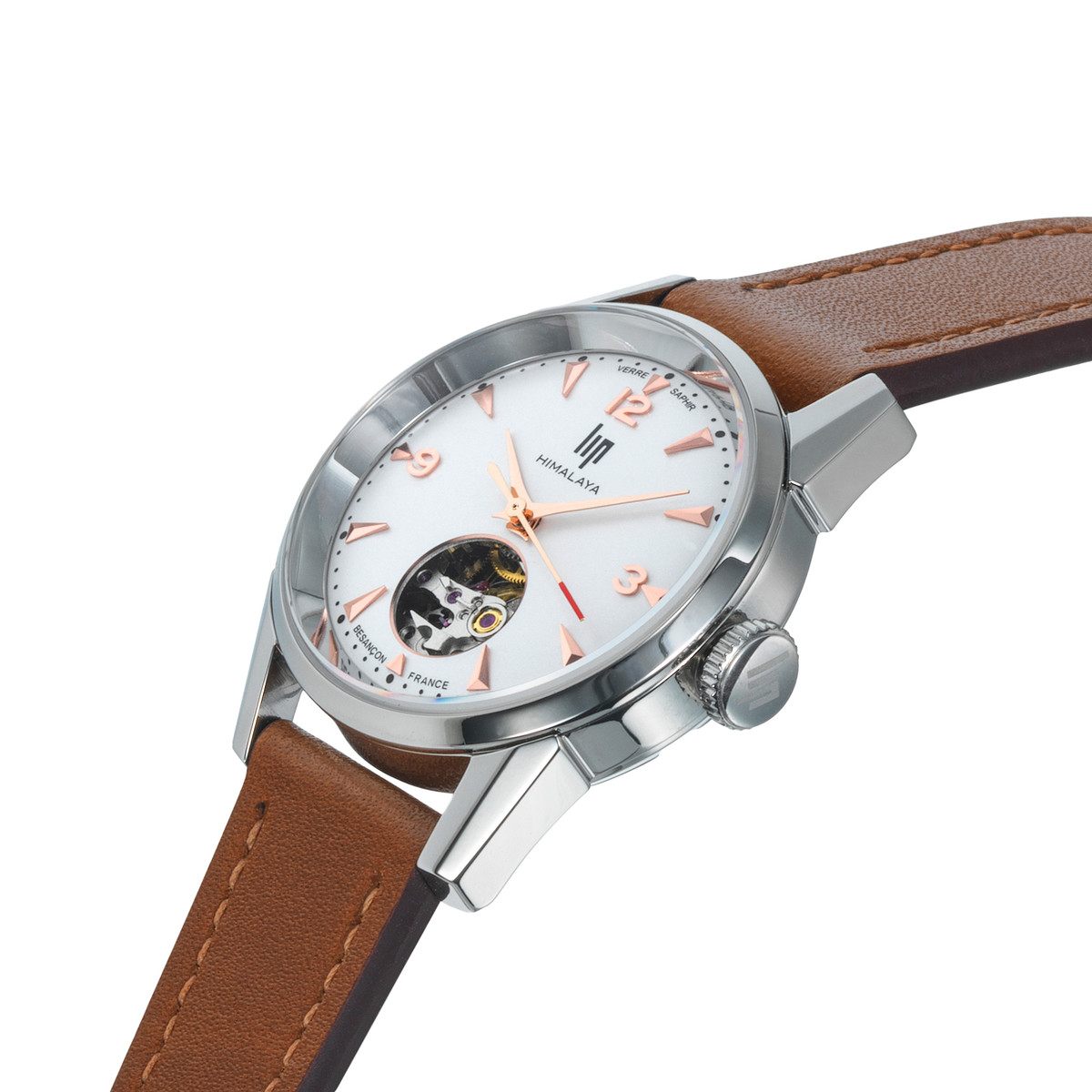 Montre Lip femme acier cuir marron foncé