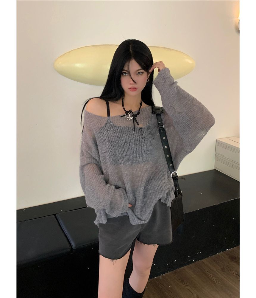 Strawolf - Lange mouwen effen gebreide top met distressed effect