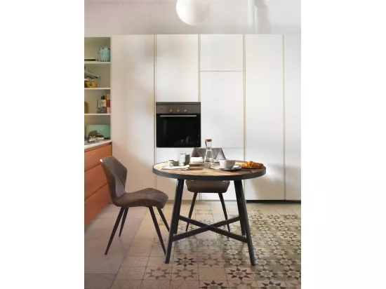 Table en bois recyclé 100 cm de diamètre avec pied en métal noir