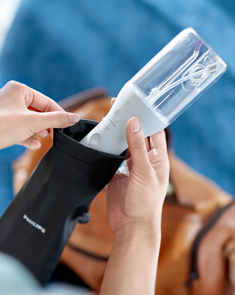 (6-tlg. Set) 250ml Sonicare Power Flosser 3000 Kabellose Wasser Munddusche Zahnreinigung mit Aufbewahrungstasche (HX3826/31) - Weiss
