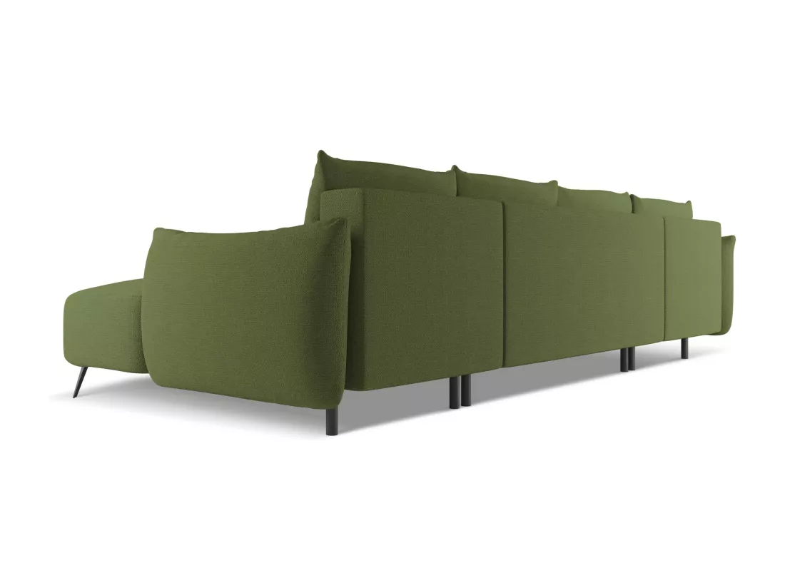 Canapé d'angle panoramique convertible en tissu chenille - bouteille verte - MALIE