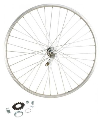 Roue velo urbain 650 x 35b ar ecrou axe plein jante alu argent retropedalage 36t
