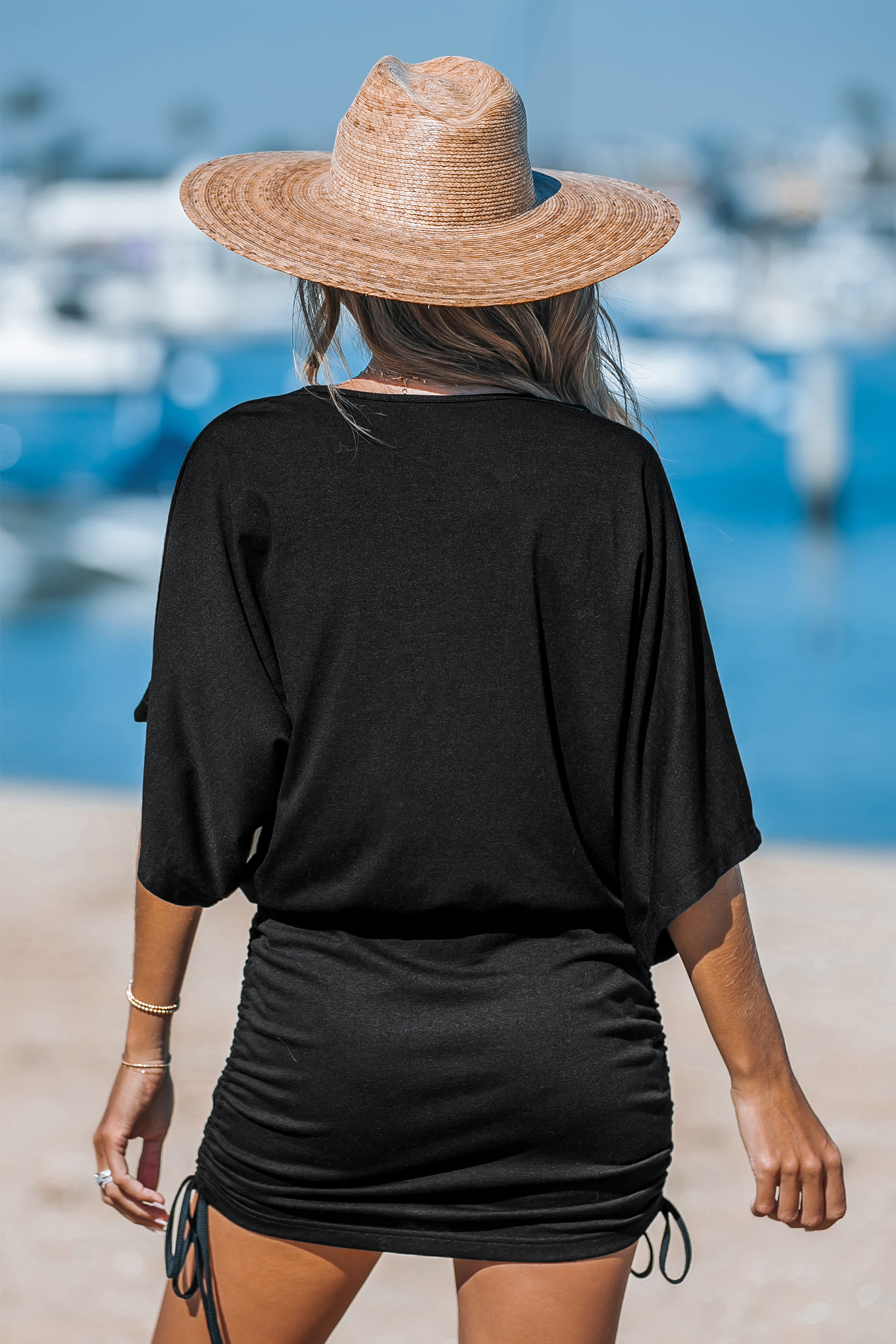 Robe mini en jersey avec manche dolman à nouer sur les côtés