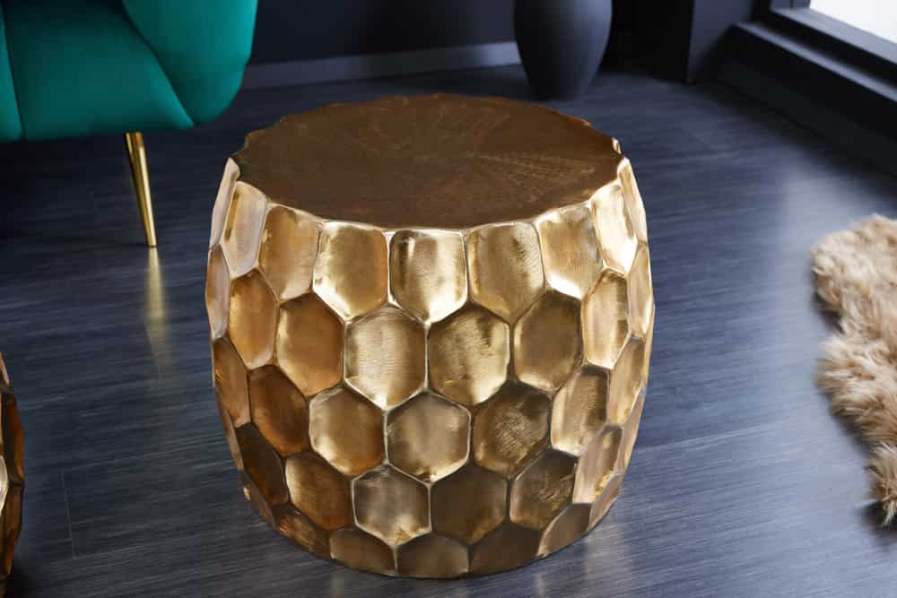 Design Beistelltisch ORGANIC ORIENT 55cm gold Metall Hammerschlag Nachttisch handmade rund