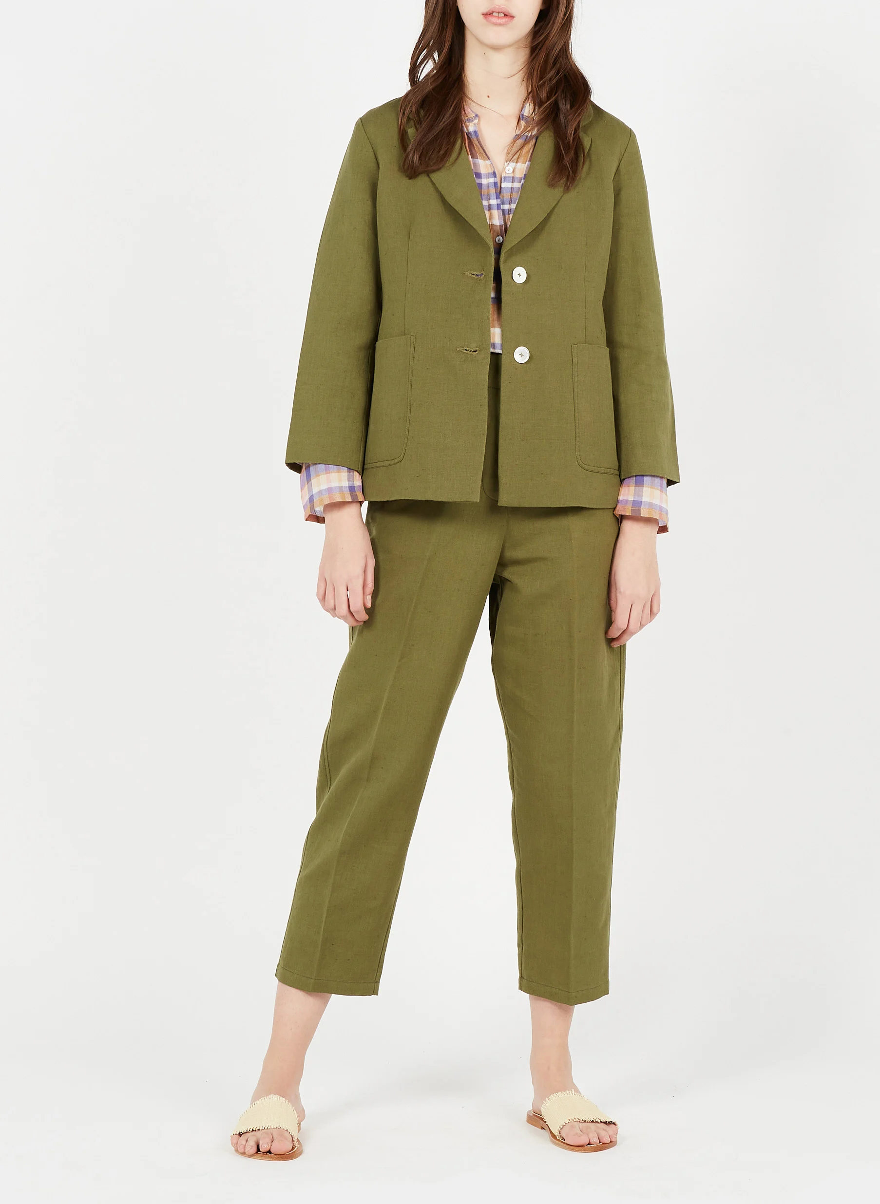 ALAN - Pantalon carotte taille haute en lin et coton | Kaki