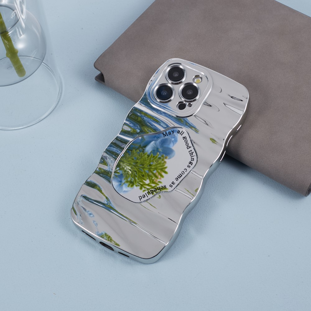 iPhone 14 Pro Gummi Case Hülle mit Spiegel und Kameraschutz - Silber
