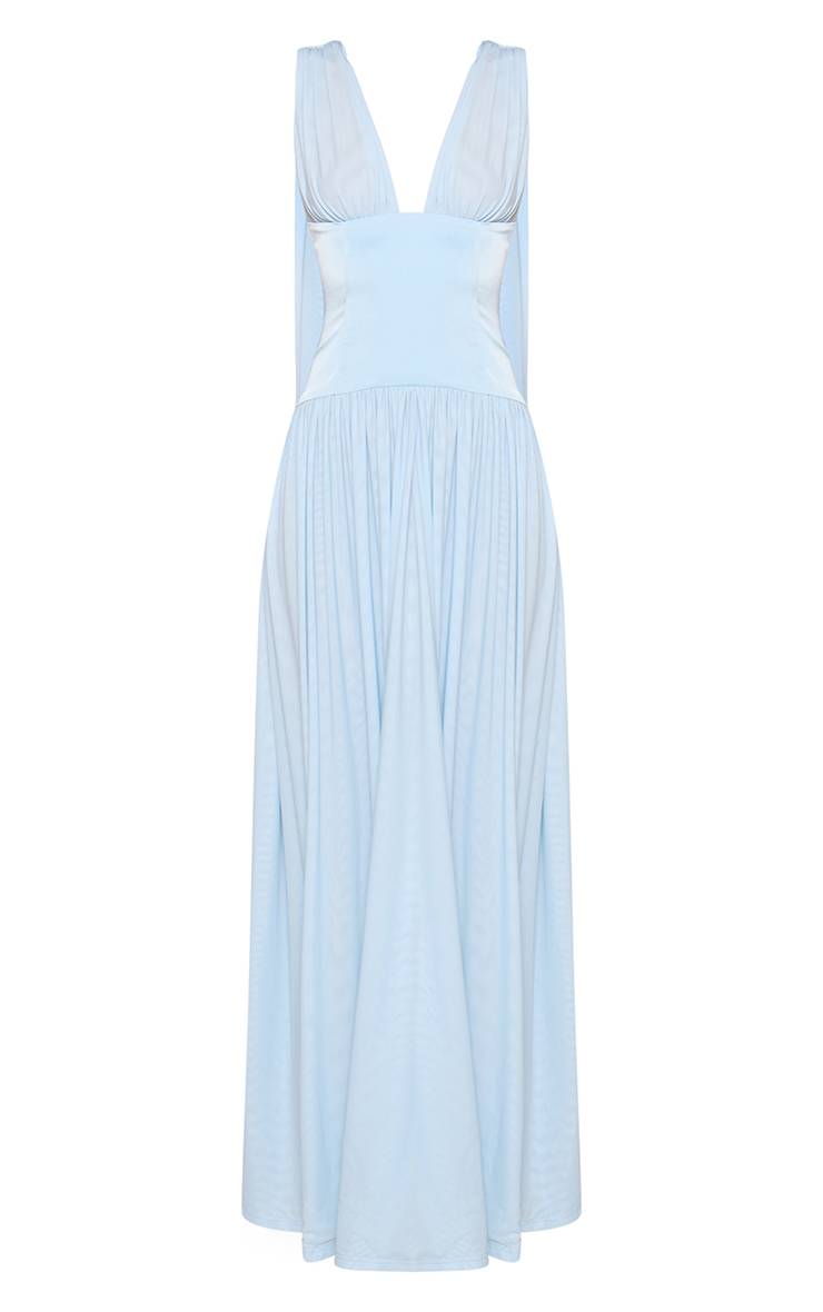 Bleu Layette Robe Longue Sans Manches Corset Plongeant En Mesh