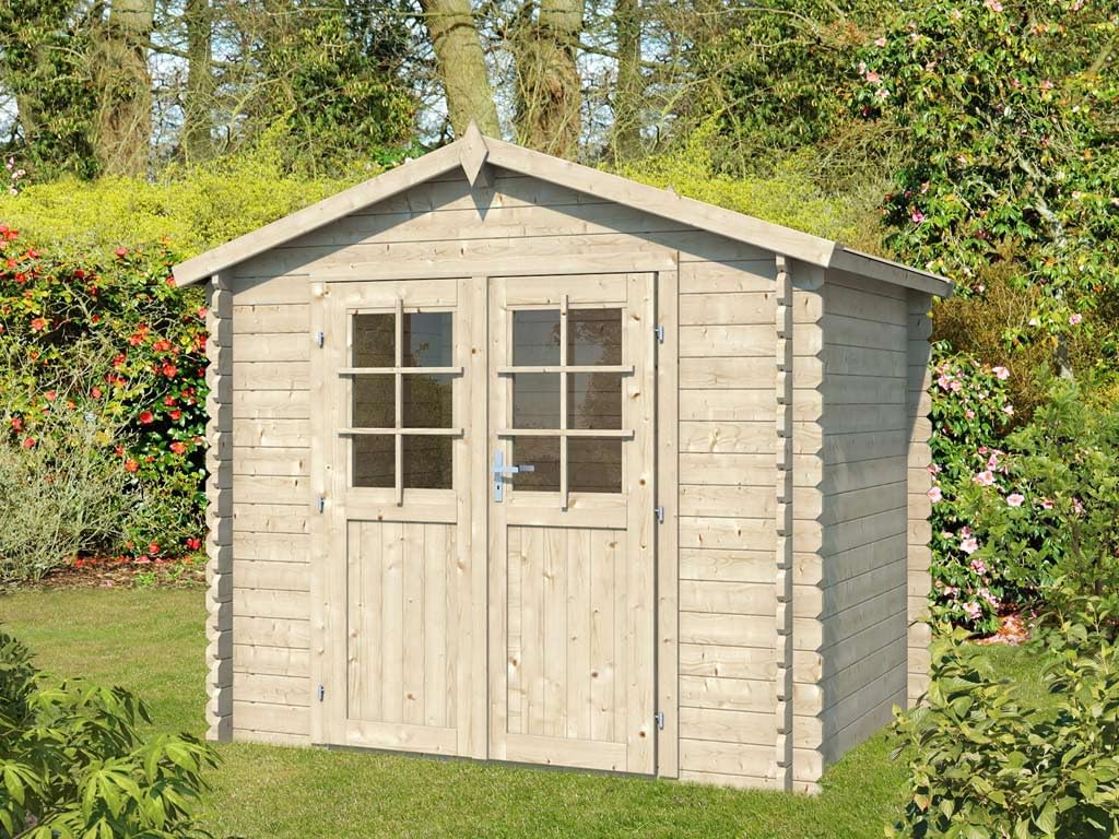 Gartenhaus | Gerätehaus | Holz Blockbohlenhaus CA2870 | Wandstärke: 28 mm | naturbelassenes Holz | BTH 260 x 198 x 225 cm | Doppelflügeltür | Satteldach