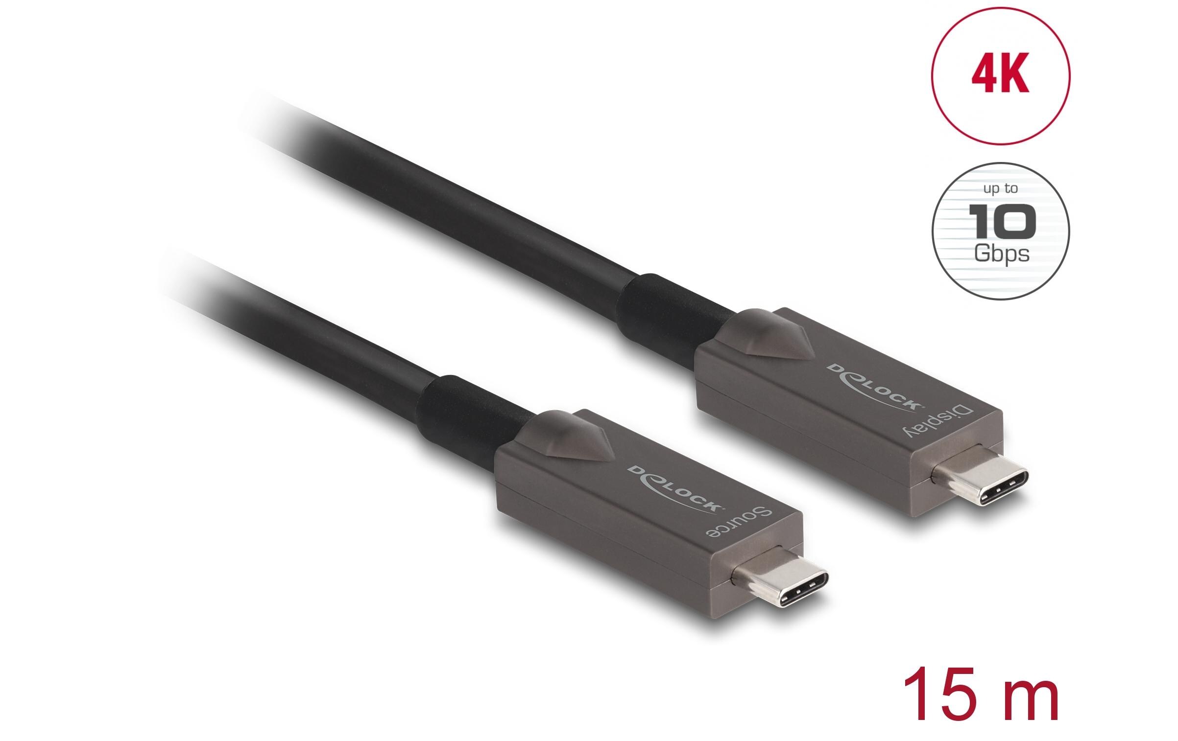 Optisches Kabel 4K 10Gbps USB Type-C - USB Type-C, 15 m<br>Delock Aktives Optisches USB-C Video + Daten + PD Kabel 15 m