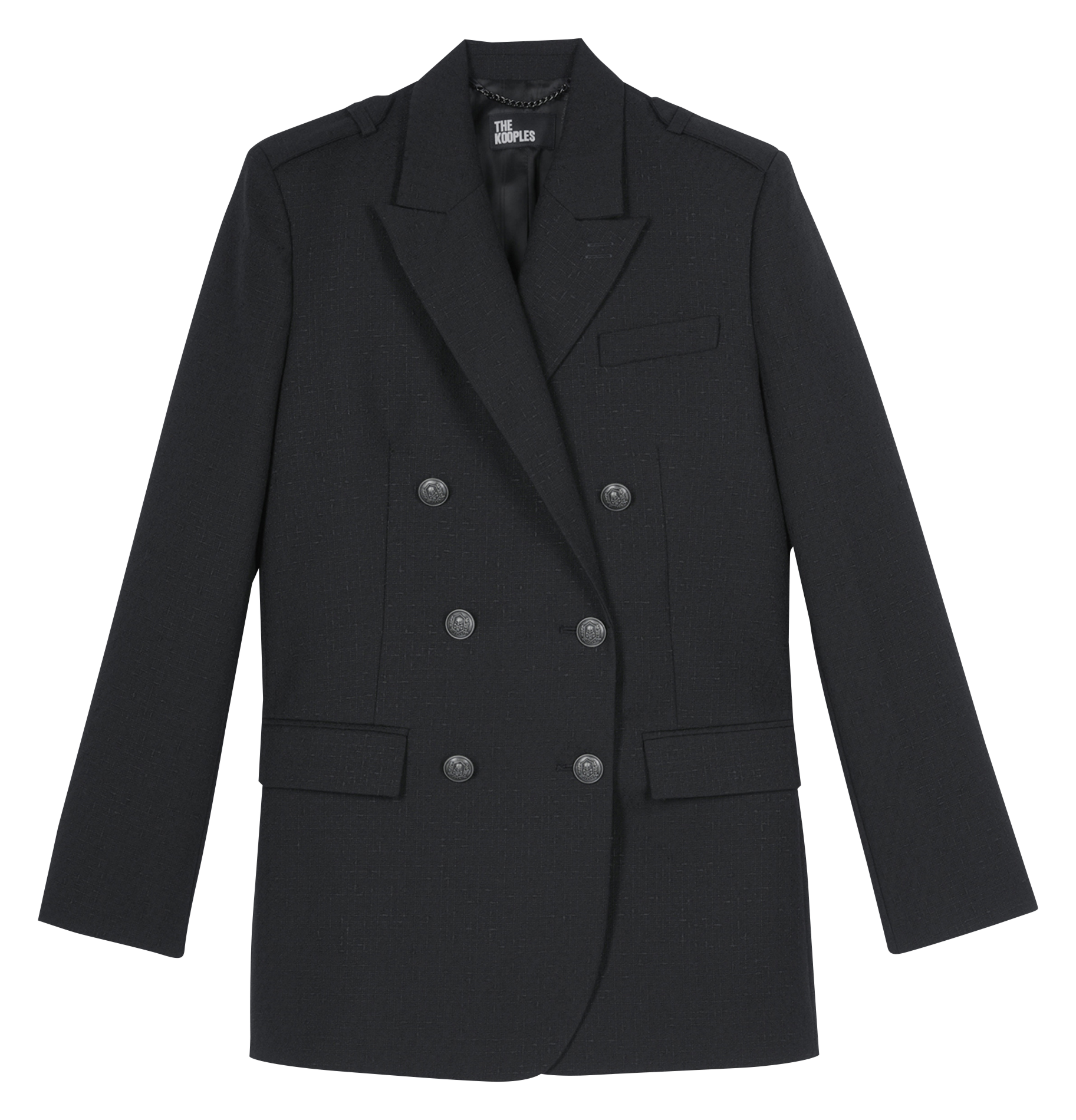 Veste tailleur droite en laine mélangée | Noir