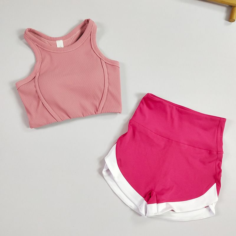 Runyz - Effen racerback sportbeha / Hoge taille contrasterende rand fietsbroek