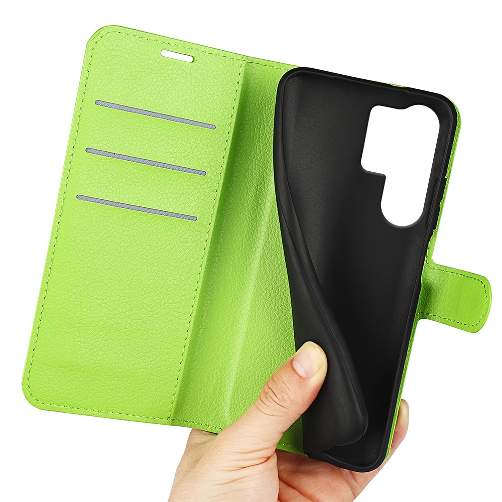 Samsung Galaxy S25 Ultra Leder Tasche Flip Cover Litchi Look - Grün