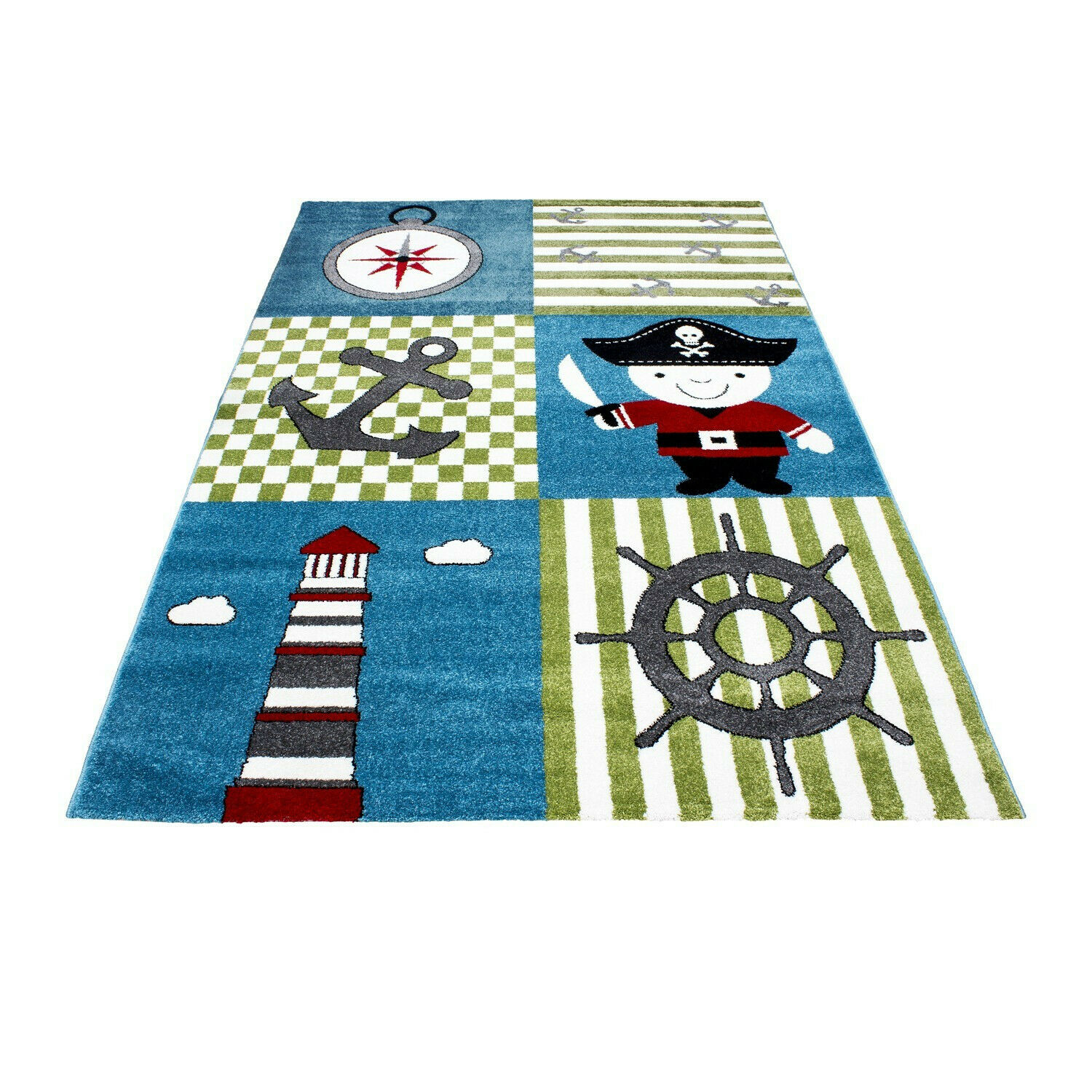 Süßer Piratenmotiv Kinderteppich - Rechteckig/ Rund, Kinderzimmer, Spielzimmer