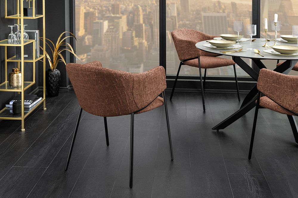Design Stuhl NOBLESSE braun Chenille schwarzes Metallgestell