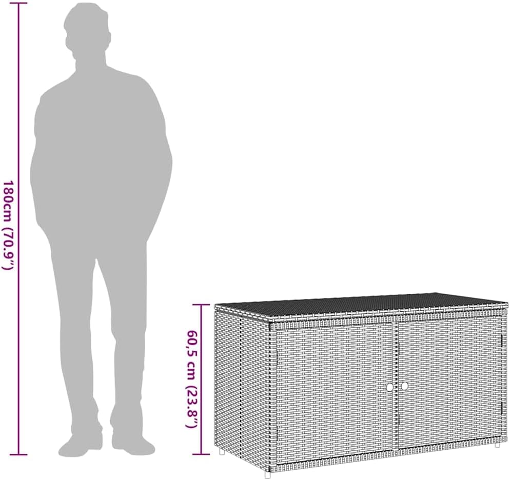 vidaXL Gartenschrank, Geräteschrank mit viel Stauraum, Beistellschrank Schrank mit Türen, Balkonschrank Terrassenschrank, Grau Poly Rattan