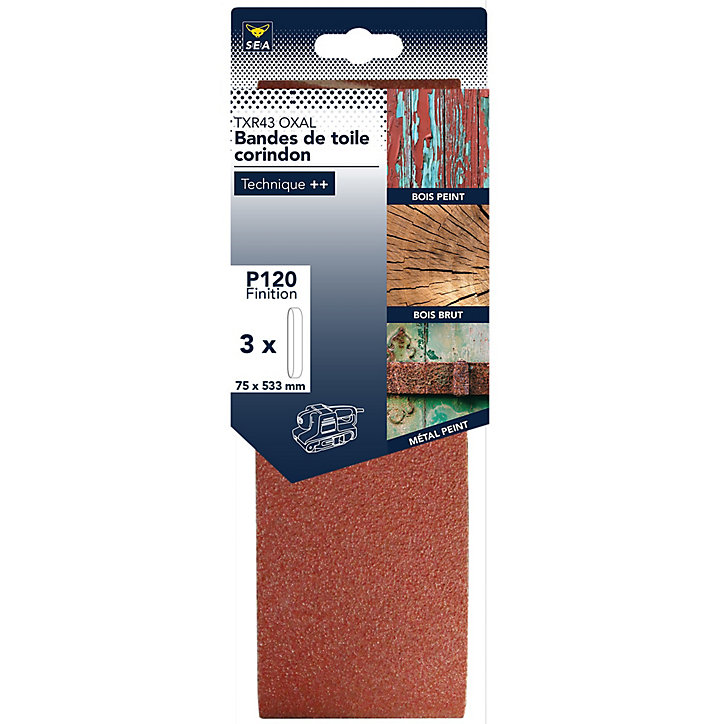 Bande de toile corindon 75 x 533 grain 120, lot de 3